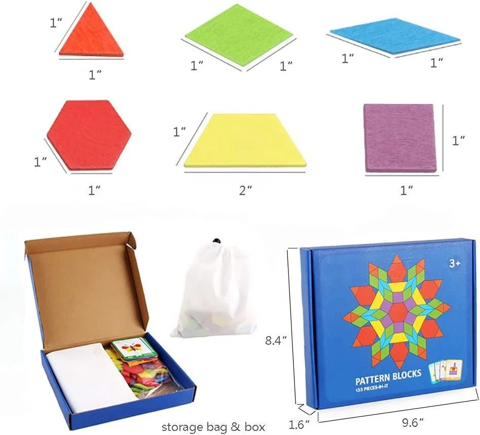 Toyly World™ Wooden Pattern Blocks Puzzle Set for Kids 3+ | 155 Pieces with Design Cards | Montessori STEM Learning Toy 4