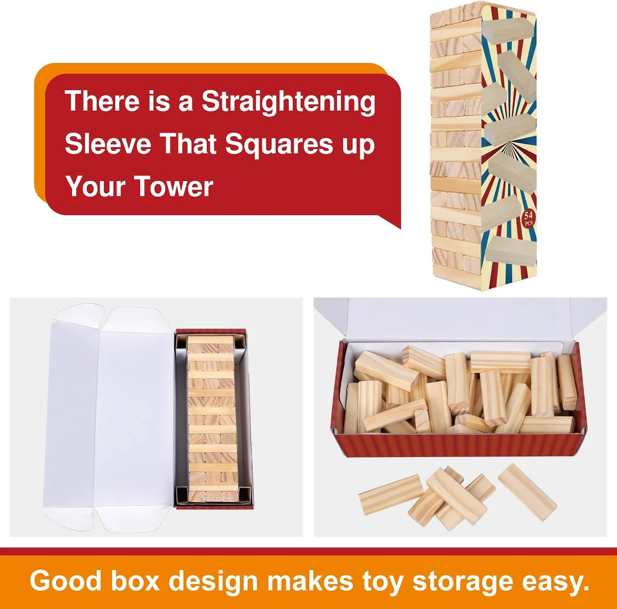 Tumble Tower Game for Kids and Adults, 54pcs Wooden Board Stacking Game for Family Game Night Classic Game,Mini Version 5