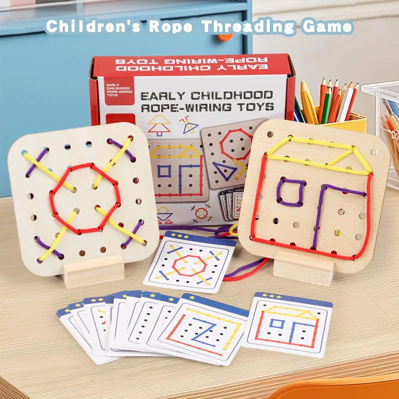 Toyly World™ Wooden Rope Wiring Activity Board for Kids 3+ | Pattern Matching & Lacing Montessori Learning Toy 2