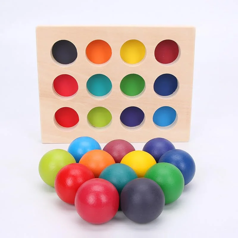 Toyly World™ Wooden Rainbow Ball Colour Sorting Toy for Kids | 12-Piece Montessori Learning Game