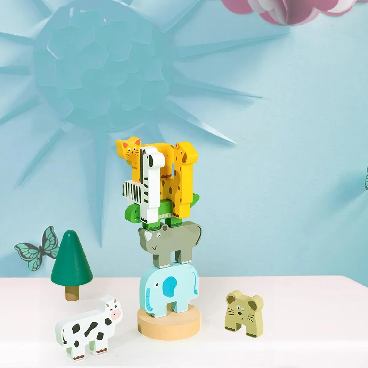 Toyly World™ Wooden Animal Stacking & Balancing Toy for Kids 3+ | Montessori Animal Puzzle with 10 Flashcards 10