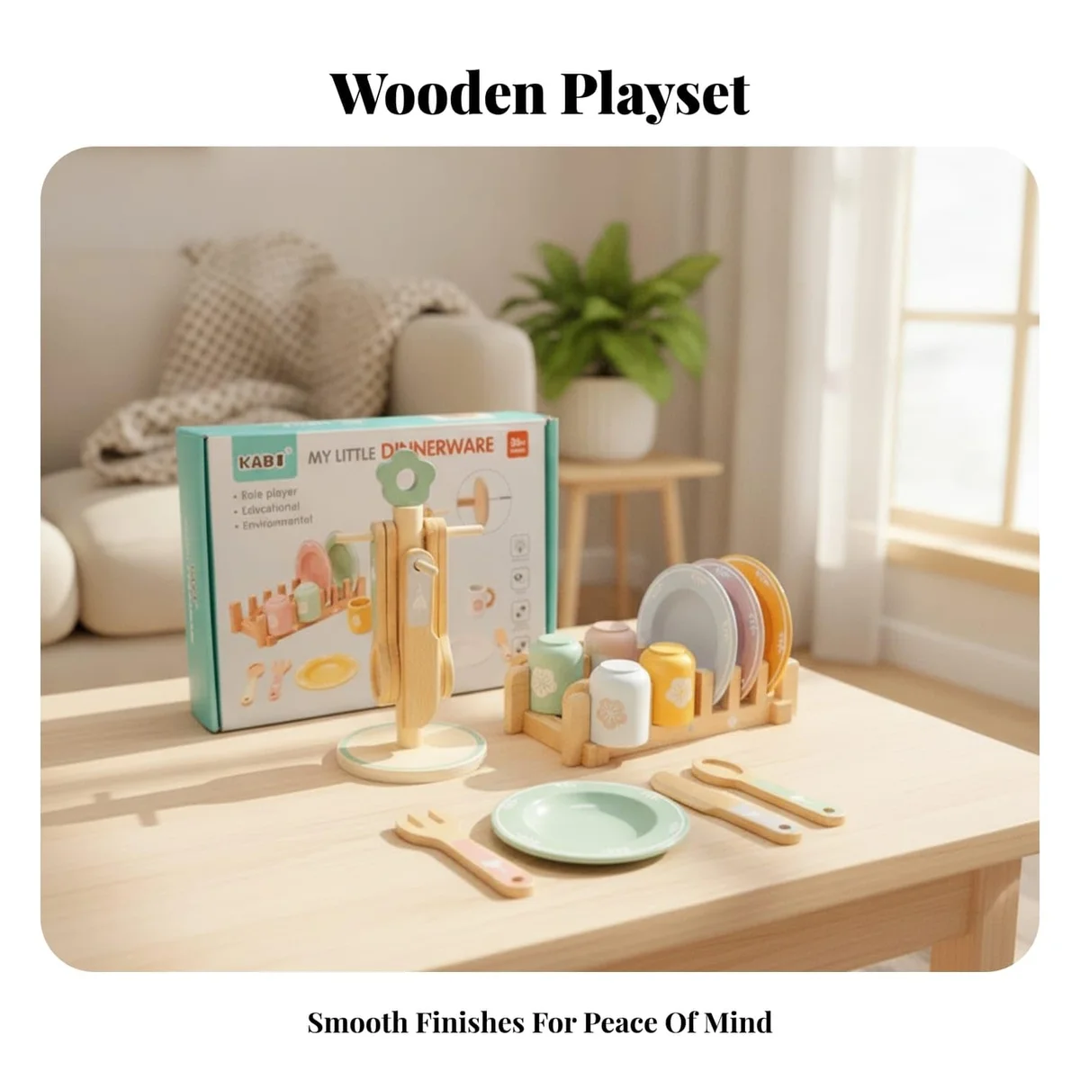 Toyly World™ Wooden Dinnerware Pretend Play Set for Kids 3+ | Montessori Toy Plates, Cups & Kitchen Utensils 5