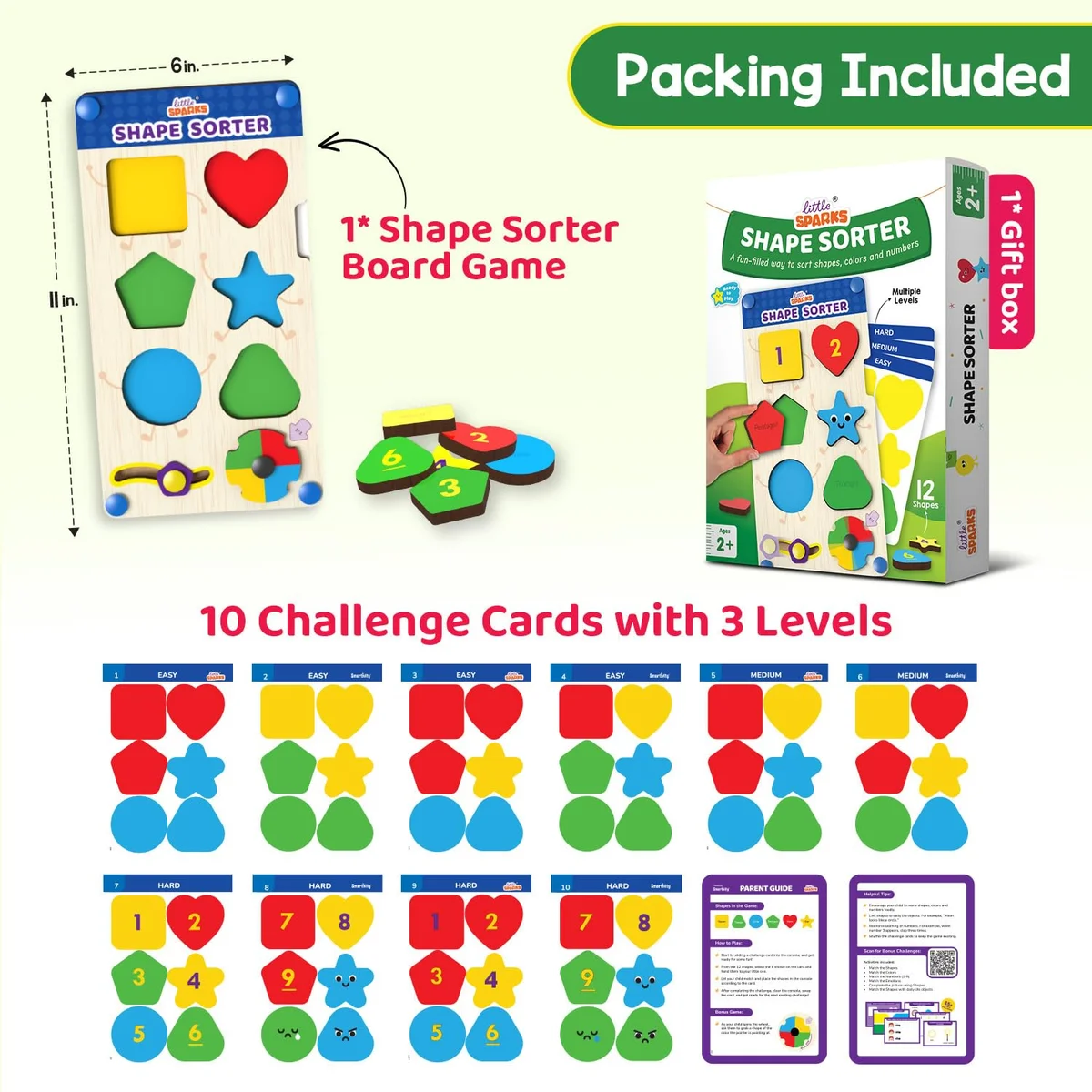 Toyly World™ Wooden Shape Sorter Educational Toy for Kids 2+ | Shape, Colour & Number Matching Learning Game 3