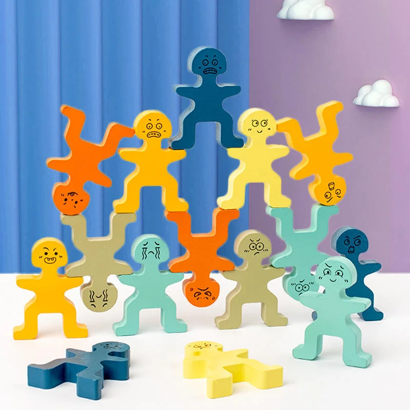 Toyly World™ Montessori Wooden Human Stacking Blocks for Kids | Colourful Balancing & Creative Building Toy 7