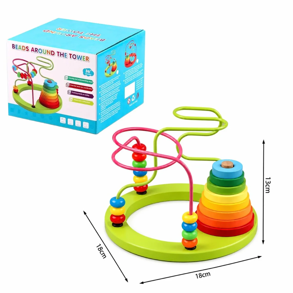 Toyly World™ Wooden Bead Maze & Rainbow Ring Stacker Toy for Toddlers 1+ | Montessori Fine Motor Skills Learning Toy 5