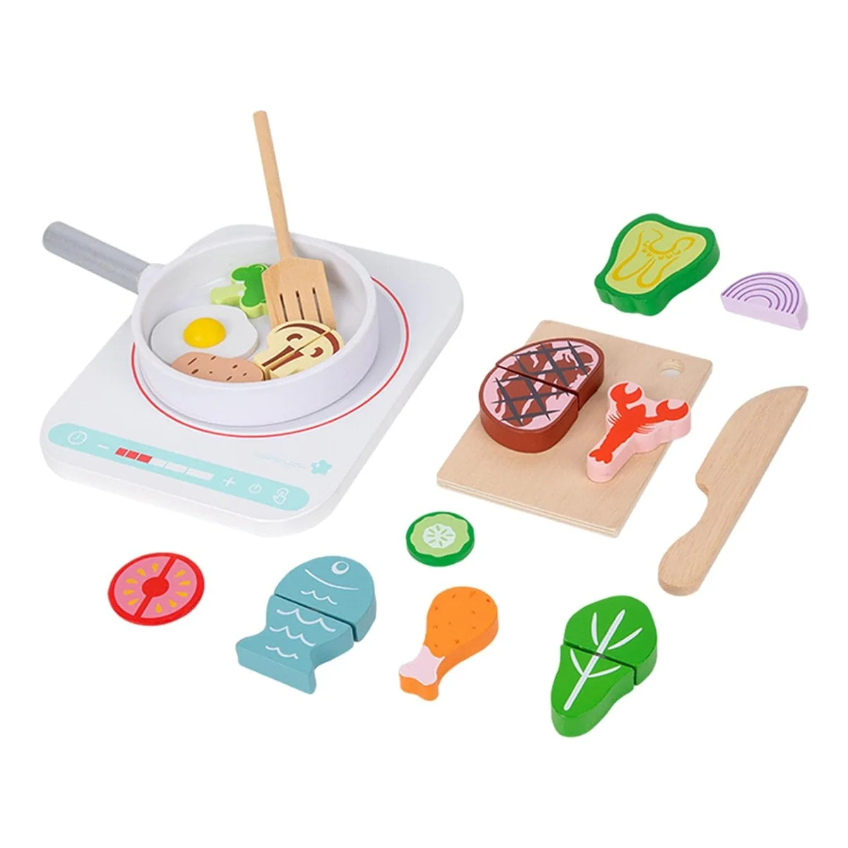 Toyly World™ Wooden Kitchen Pretend Play Set for Kids | Mini Cooking & Food Cutting Educational Toy