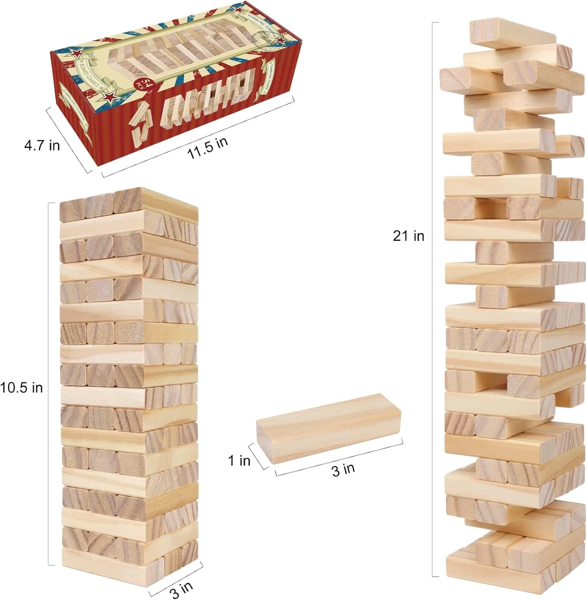 Tumble Tower Game for Kids and Adults, 54pcs Wooden Board Stacking Game for Family Game Night Classic Game,Mini Version 2