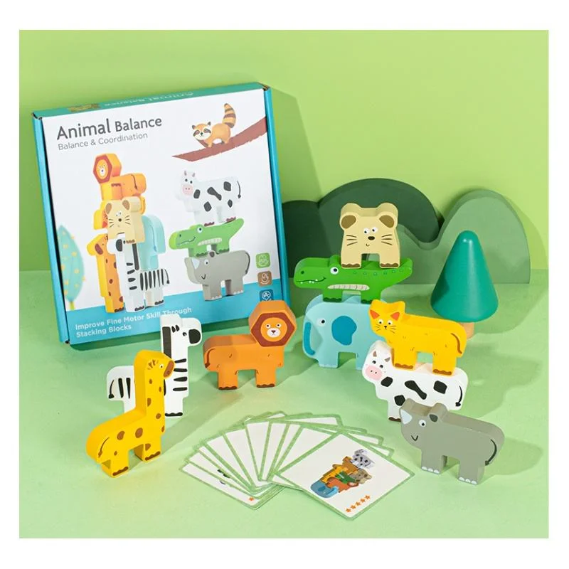Toyly World™ Wooden Animal Stacking & Balancing Toy for Kids 3+ | Montessori Animal Puzzle with 10 Flashcards 5