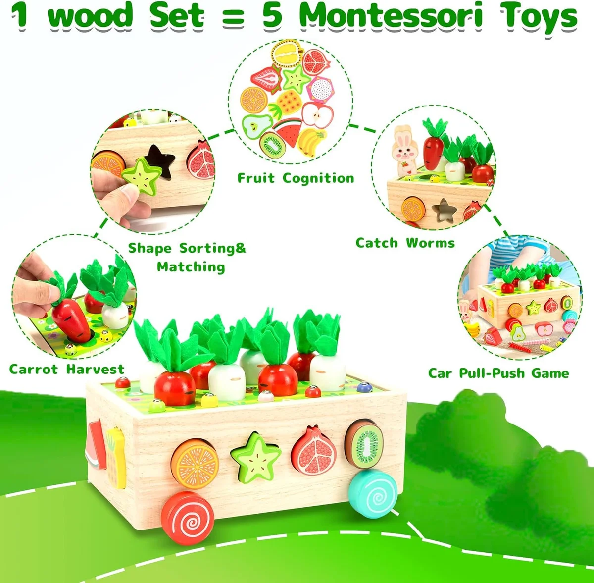Toyly World™ Wooden Carrot Harvest & Vegetable Sorting Toy for Kids | Magnetic Fishing & Stacking Game 4