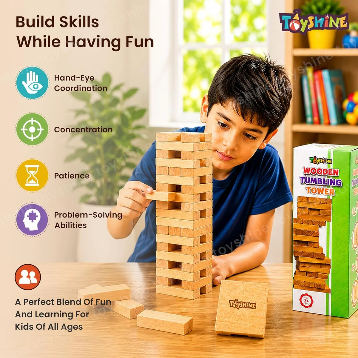 Wooden 54 Wooden Building Block, Party Game, Tumbling Tower Game for Kids and Adults 5