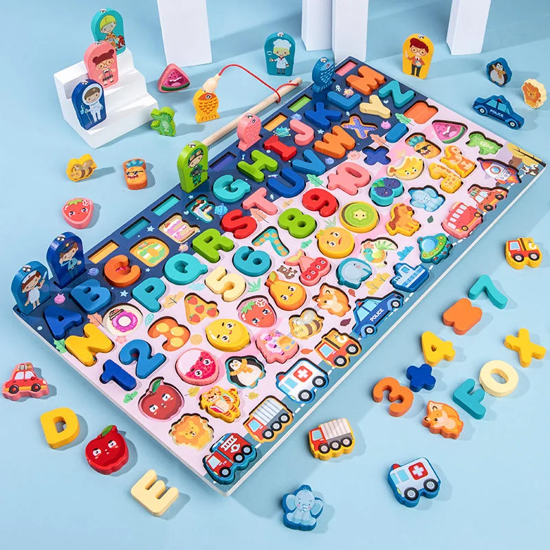 Toyly World™ Montessori 8-in-1 Wooden Learning Board for Kids | Fishing, Counting, Alphabet & Number Matching Puzzle 3