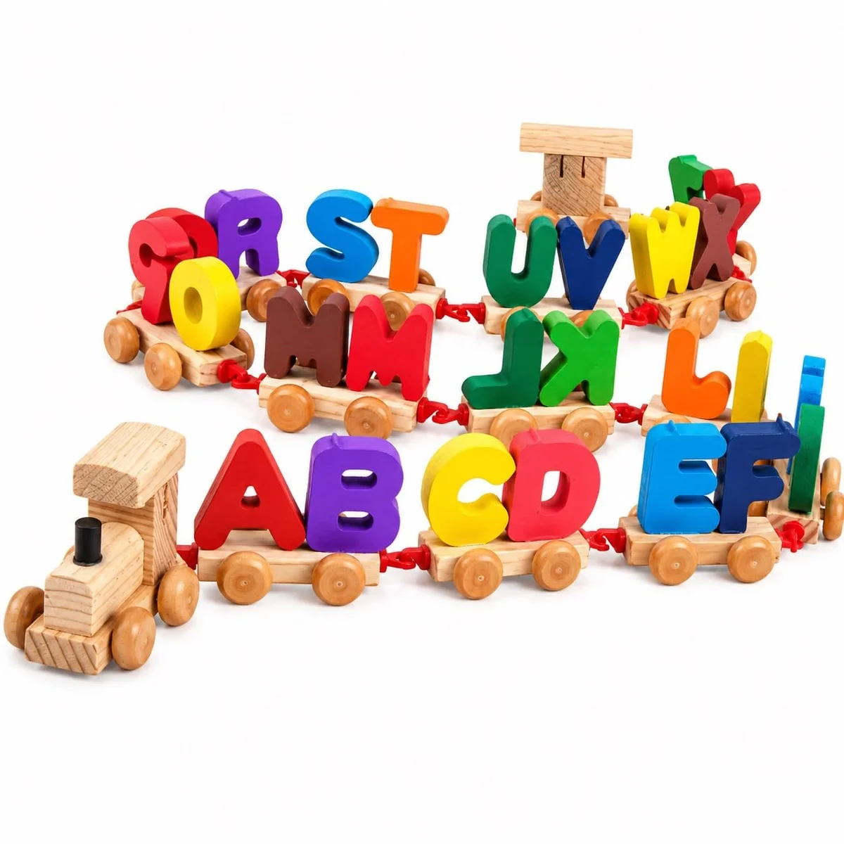 Toyly World™ Wooden Alphabet Train Toy for Kids 3+ | ABC Letter Learning Pull-Along Train Set | Educational Preschool Toy