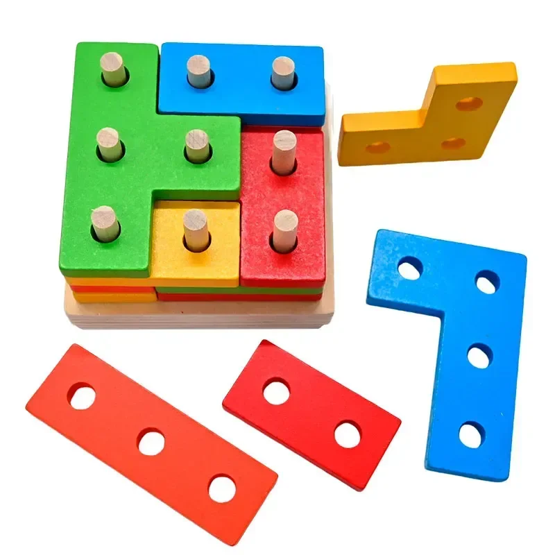 Toyly World™ Wooden Geometric Shape Sorting & Building Puzzle for Kids 3+ | Montessori Educational Stacking Toy 2