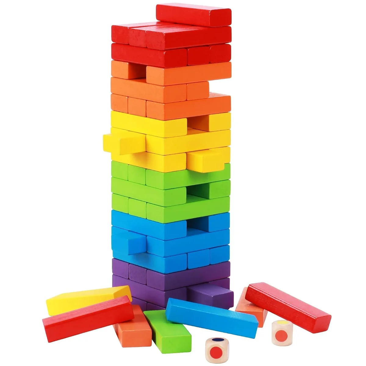 Toyly World™ Wooden Colour Stacking Tower Game for Kids & Adults | 54 Blocks | Colour & Balance Building Game