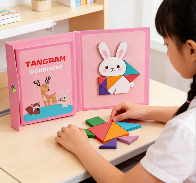 Toyly World™ Magnetic Tangram Puzzle for Kids | 7-Piece Wooden Shape Sorting & Pattern Matching Game 2