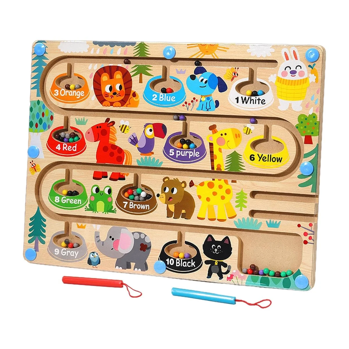 Toyly World™ Magnetic Colour & Number Maze Bead Board for Kids | Animal Matching & Counting Educational Toy