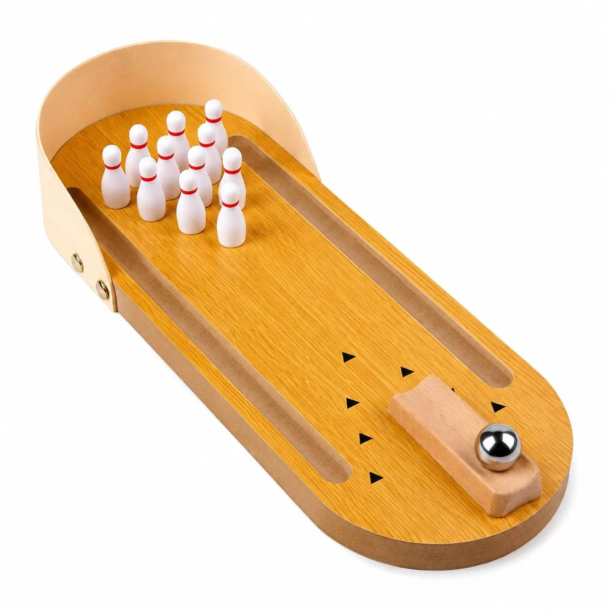 Toyly World™ Wooden Mini Tabletop Bowling Game Set for Kids & Families | 10 Pins, Metal Ball & Indoor Skill Development Toy