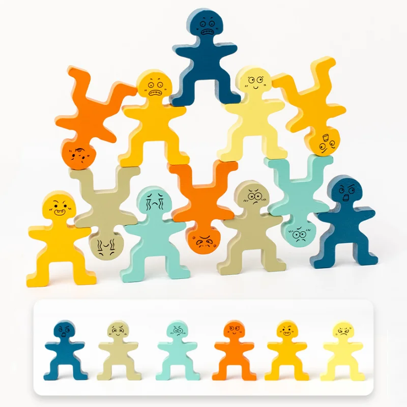 Toyly World™ Montessori Wooden Human Stacking Blocks for Kids | Colourful Balancing & Creative Building Toy