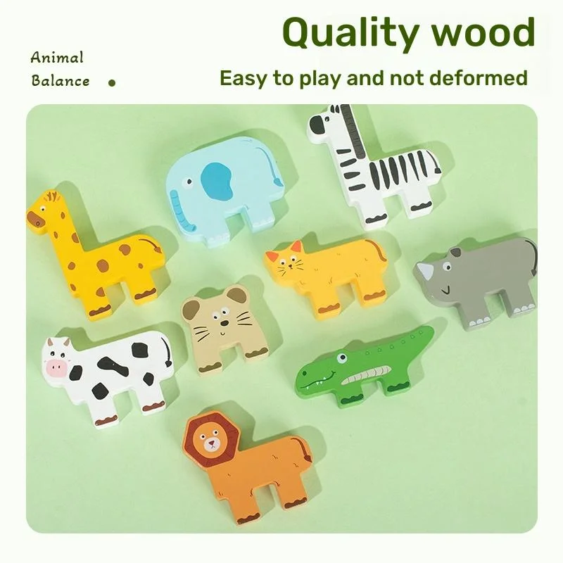 Toyly World™ Wooden Animal Stacking & Balancing Toy for Kids 3+ | Montessori Animal Puzzle with 10 Flashcards 3