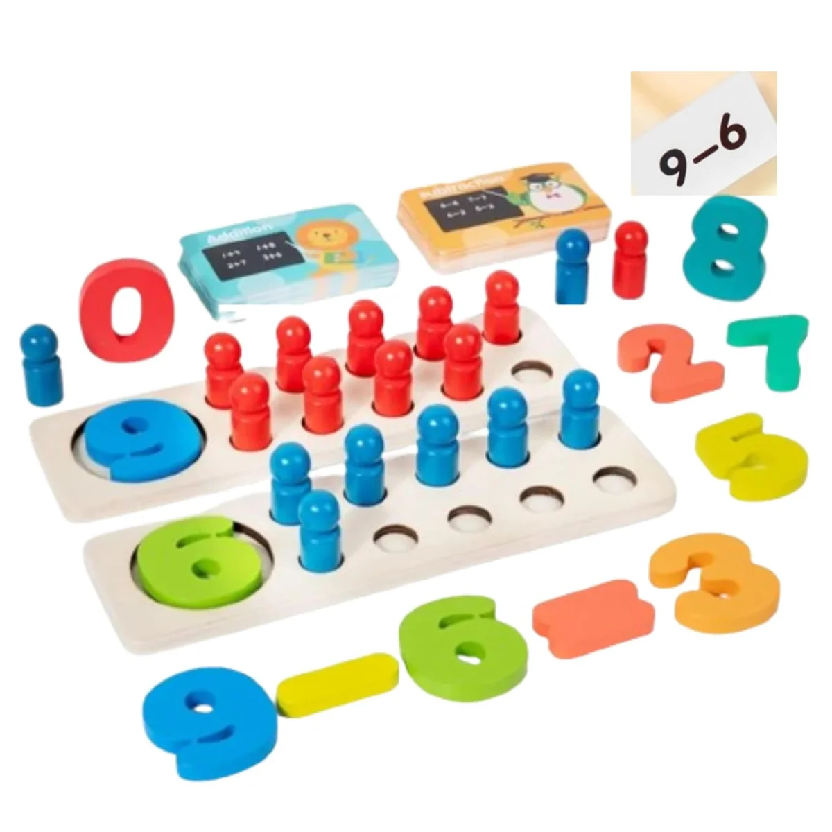 Toyly World™ Wooden Addition & Subtraction Peg Board for Kids 3–7 Years | Montessori Math Learning Toy with Flash Cards
