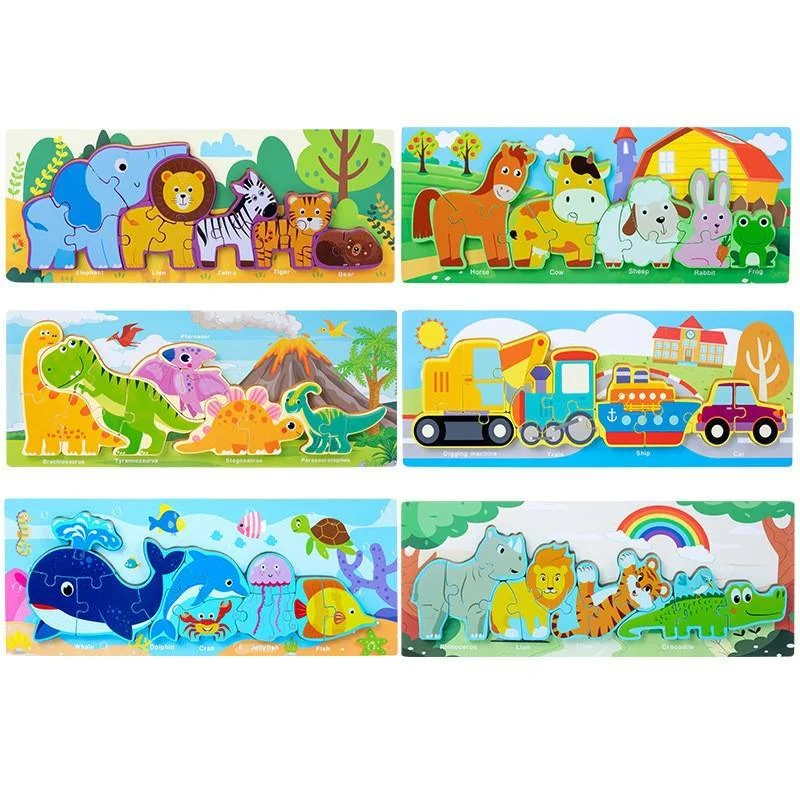 Toyly World™ Cartoon Animal Wooden Jigsaw Puzzle Set for Kids 3+ | Dinosaur, Ocean, Farm & Vehicle Learning Puzzles 2