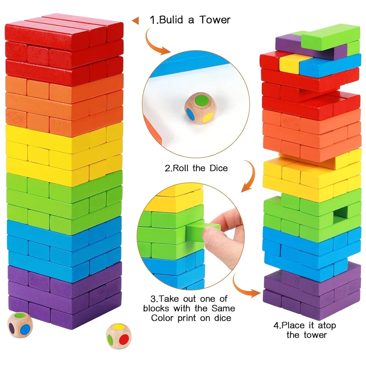 Toyly World™ Wooden Colour Stacking Tower Game for Kids & Adults | 54 Blocks | Colour & Balance Building Game 4