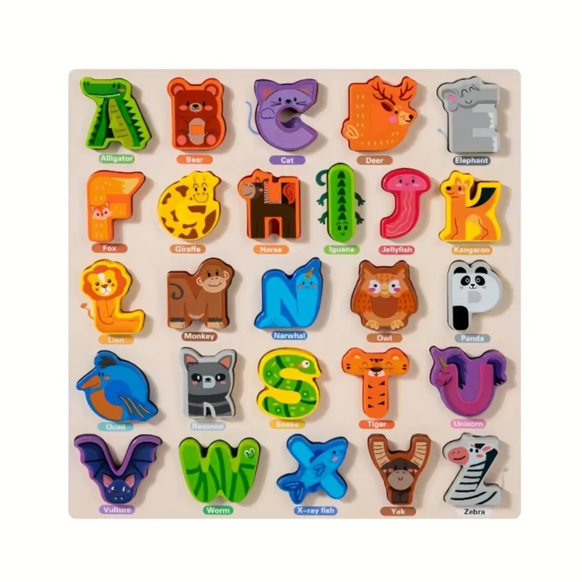 Toyly World™ Wooden A to Z Animal Themed Puzzle Board for Kids | Alphabet & Animal Recognition Learning Toy