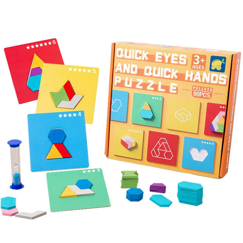 Toyly World™ Wooden Geometric Shape Puzzle for Kids 3+ | Pattern Matching, Tangram & Quick Hands Educational Learning Game