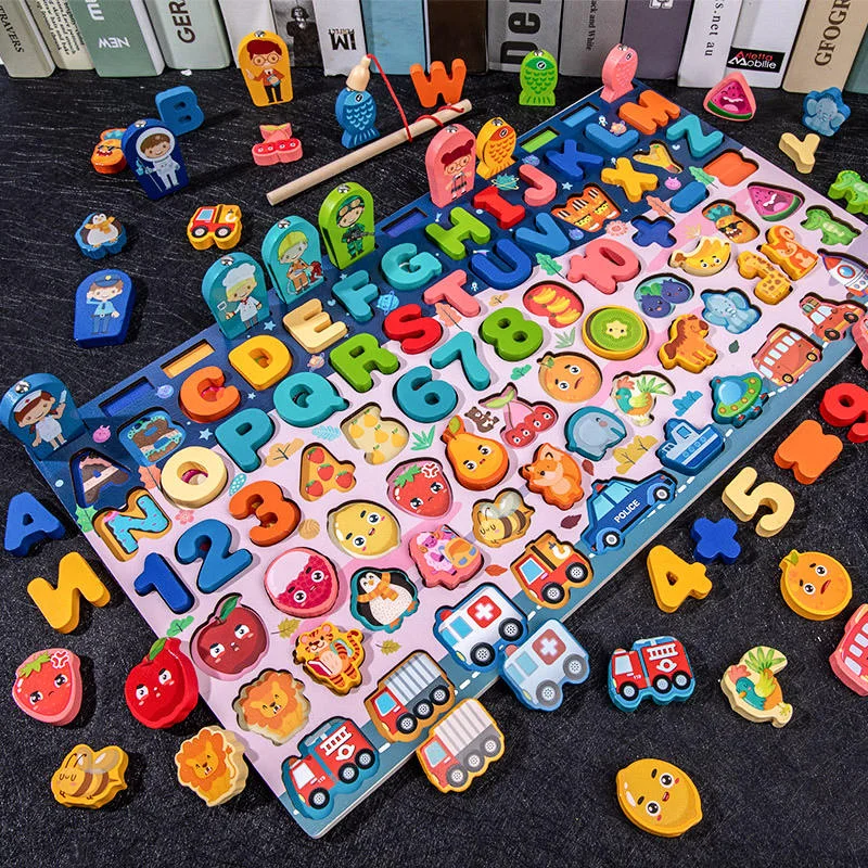 Toyly World™ Montessori 8-in-1 Wooden Learning Board for Kids | Fishing, Counting, Alphabet & Number Matching Puzzle 5