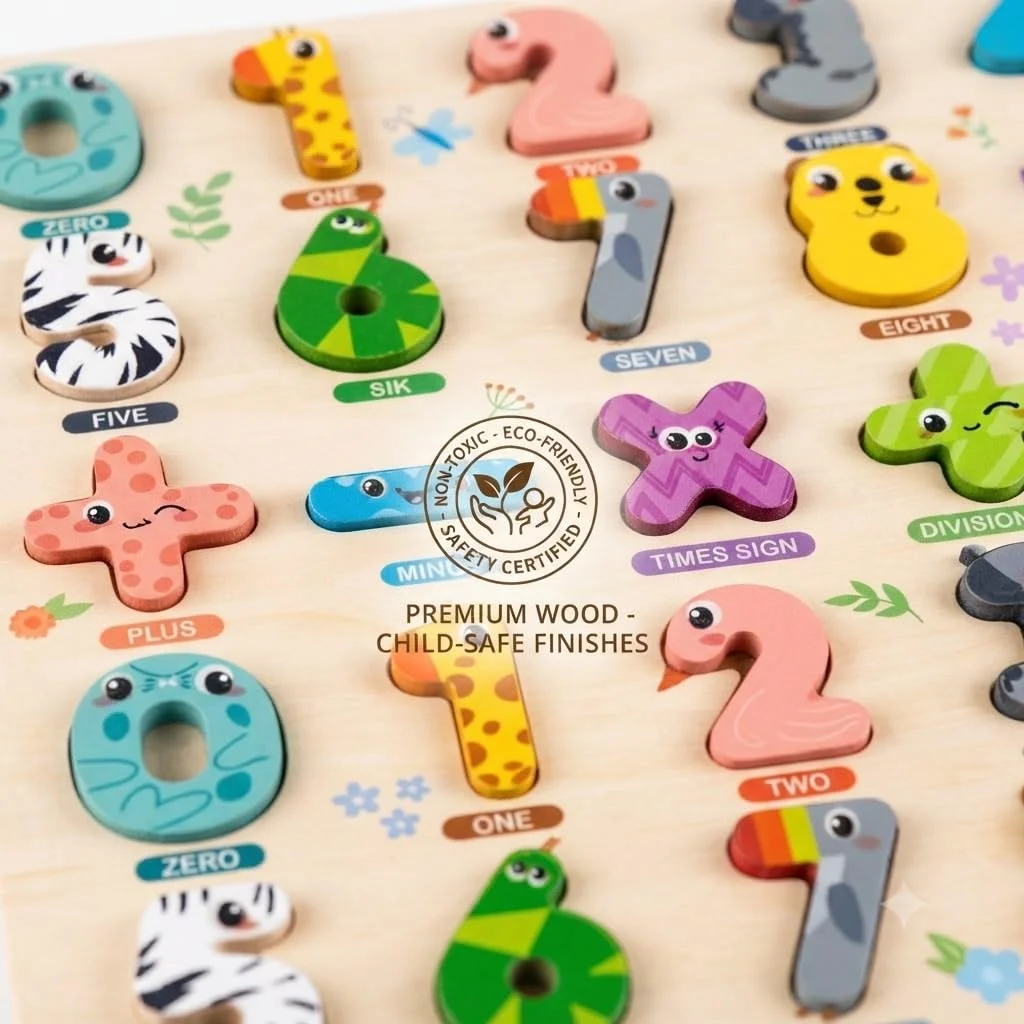 Toyly World™ Wooden Number & Shape Matching Puzzle Board for Kids | Early Learning Educational Toy 2