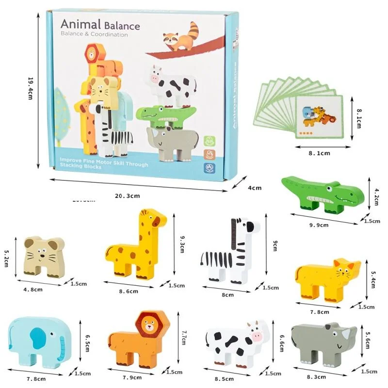 Toyly World™ Wooden Animal Stacking & Balancing Toy for Kids 3+ | Montessori Animal Puzzle with 10 Flashcards 4