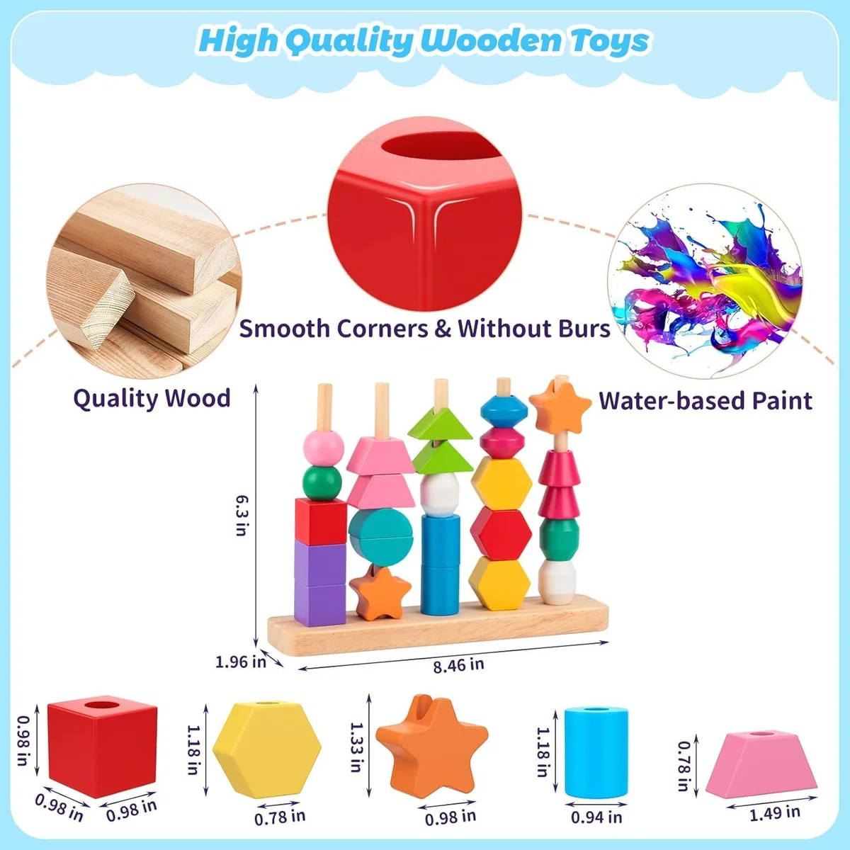 Toyly World™ Wooden Beads Sequencing & Lacing Toy Set for Kids | Montessori Shape & Colour Matching Learning Toy 3