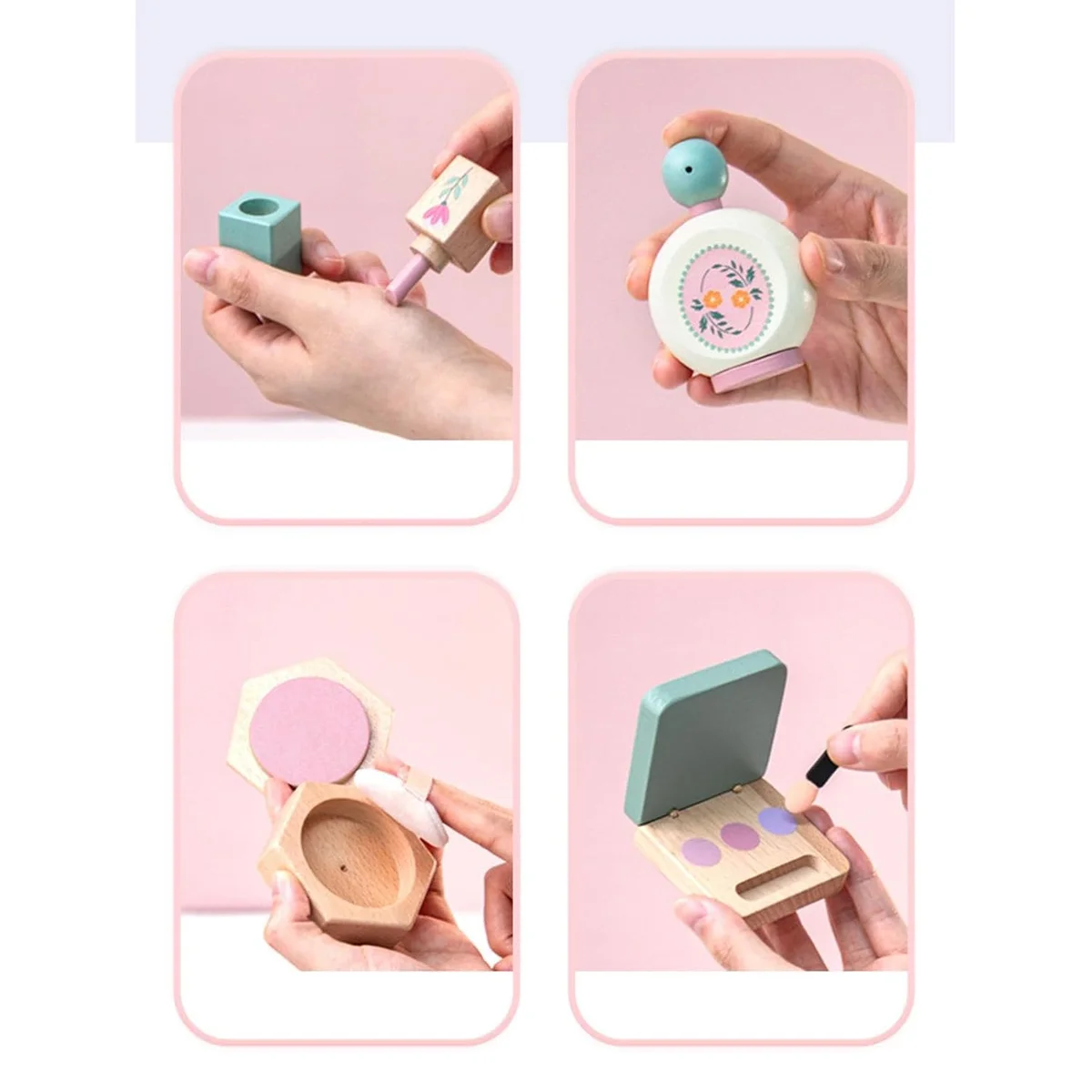 Toyly World™ Wooden Pretend Makeup Set for Kids 3+ | Montessori Beauty & Role Play Toy with Mirror, Comb & Accessories 8