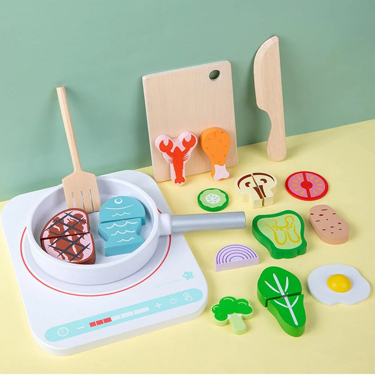 Toyly World™ Wooden Kitchen Pretend Play Set for Kids | Mini Cooking & Food Cutting Educational Toy 2