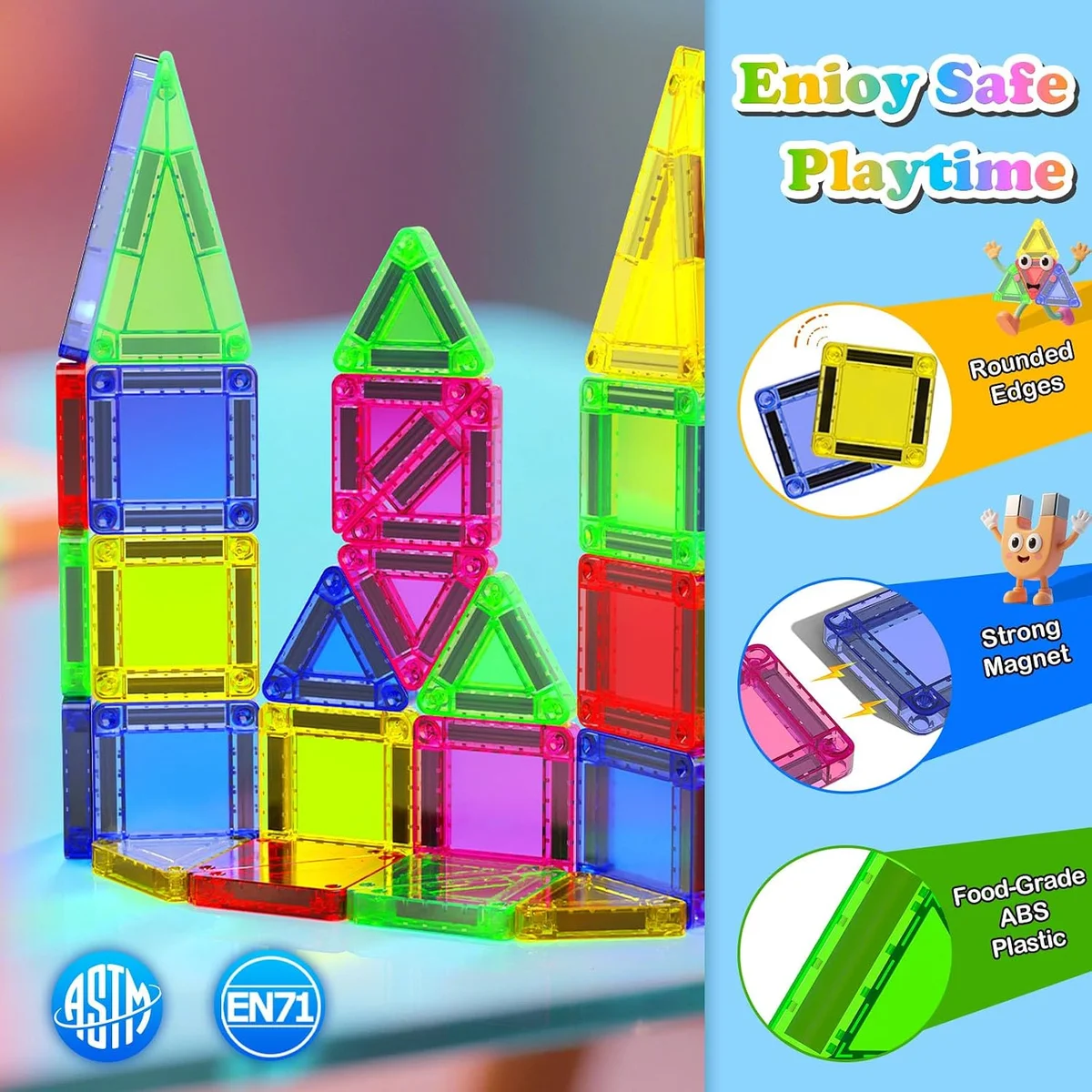 Toyly World™ Mini Magnetic Tiles Building Set for Kids 3+ | 40-Piece STEM Construction & Creative Learning Toy 5