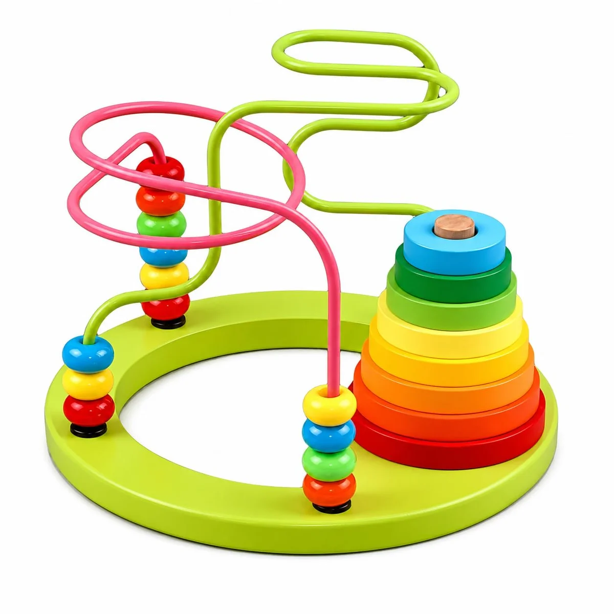 Toyly World™ Wooden Bead Maze & Rainbow Ring Stacker Toy for Toddlers 1+ | Montessori Fine Motor Skills Learning Toy