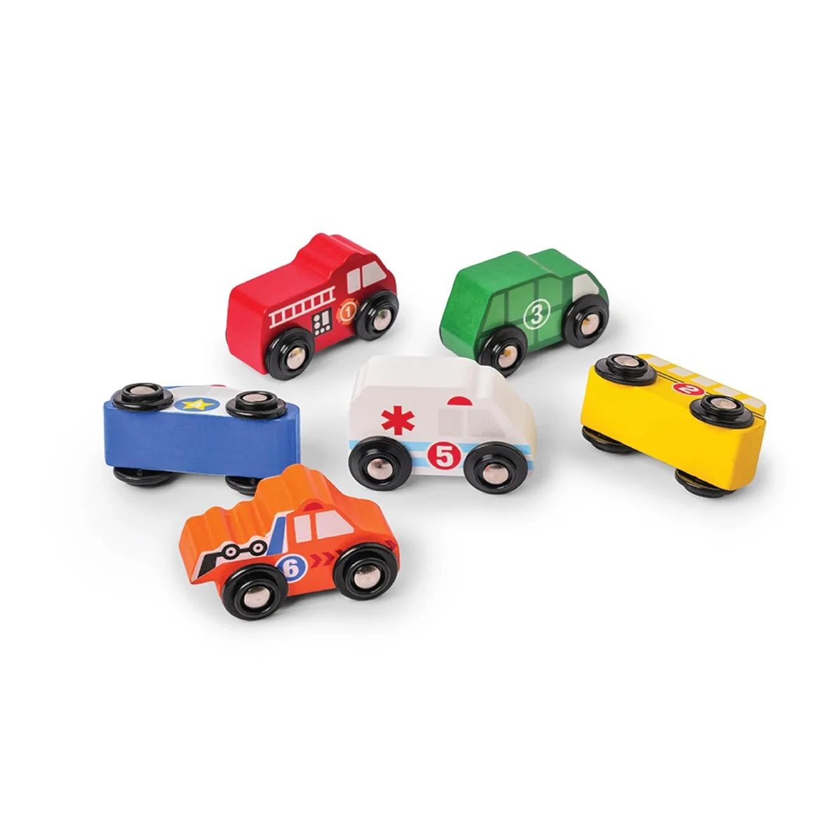 Toyly World™ Wooden Mini Vehicles Set of 6 for Kids | Rescue, Ambulance & Construction Cars | Pretend Play Toy