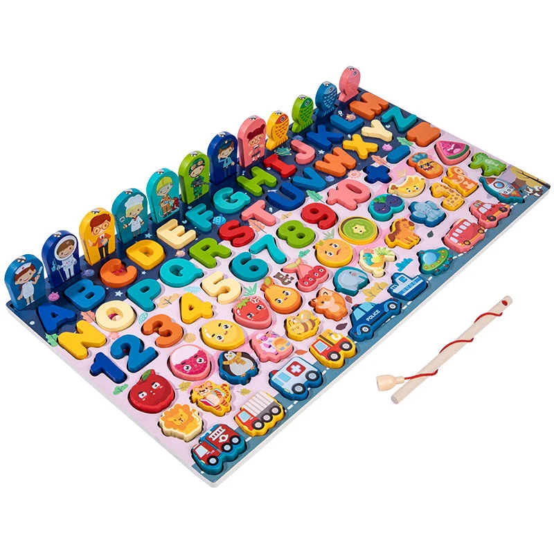 Toyly World™ Montessori 8-in-1 Wooden Learning Board for Kids | Fishing, Counting, Alphabet & Number Matching Puzzle