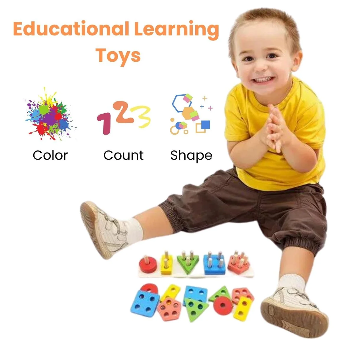 Toyly World™ Wooden Shape Sorting & Stacking Toy for Kids | Educational Peg Board Puzzle for Toddlers 6