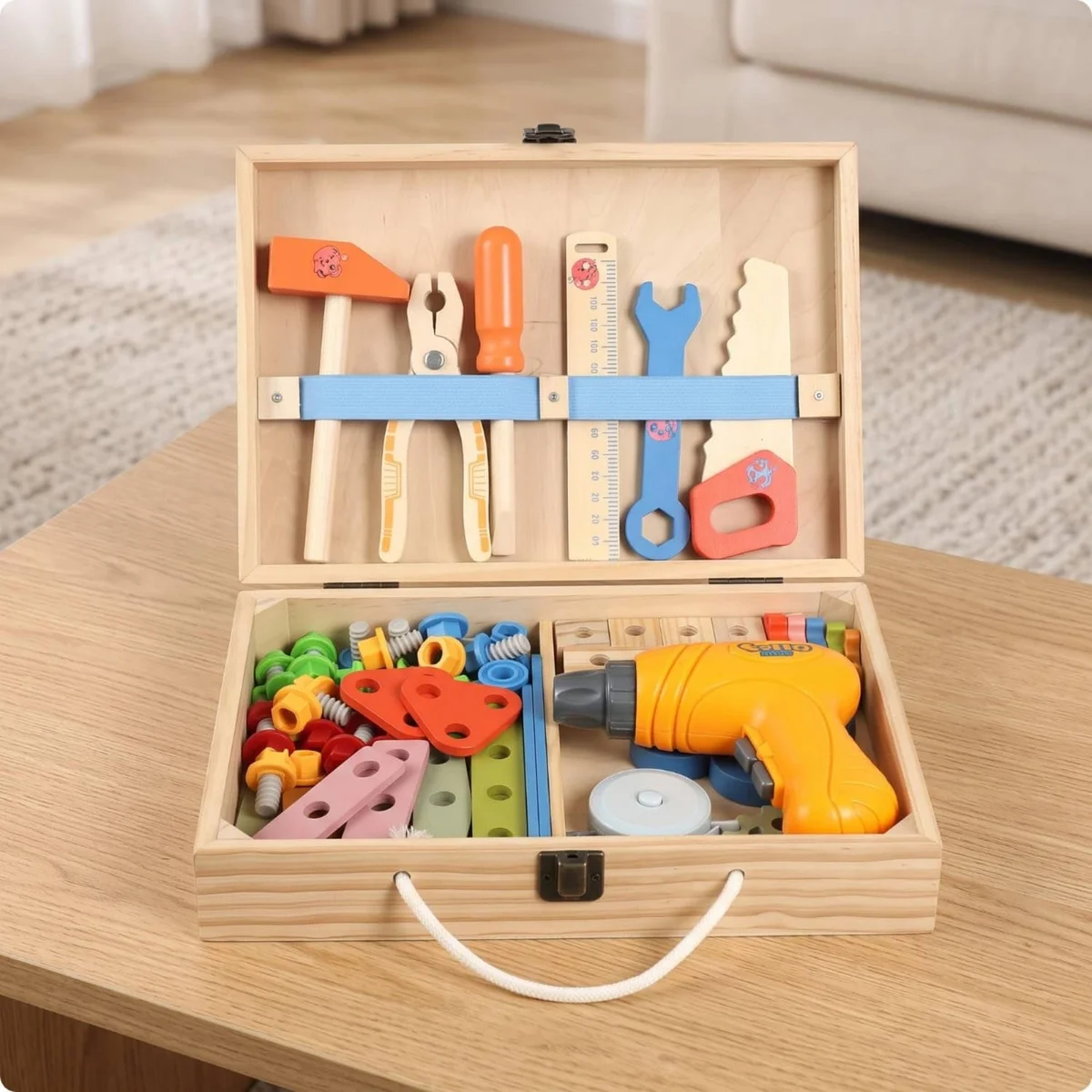 Toyly World™ Wooden Tool Box Pretend Play Set for Kids | Educational DIY Tools with Carrying Case 2