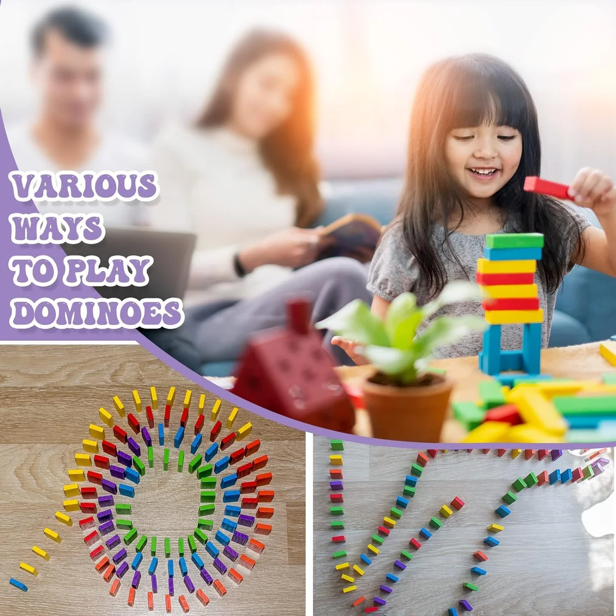 Toyly World™ 120 Pcs Colorful Wooden Domino Blocks Set for Kids | Building, Stacking & Racing Game 4