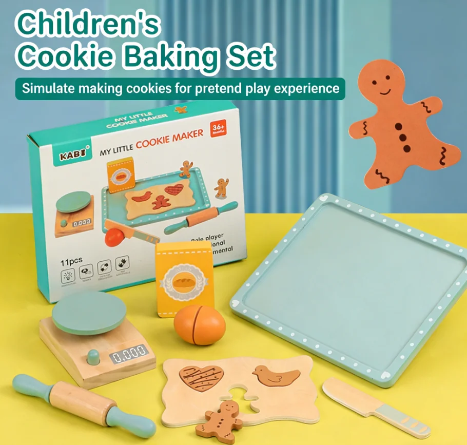 Toyly World™ Wooden Cookie Maker Pretend Play Set for Kids 3+ | Baking & Kitchen Role Play Toy | Creative Learning Set 6