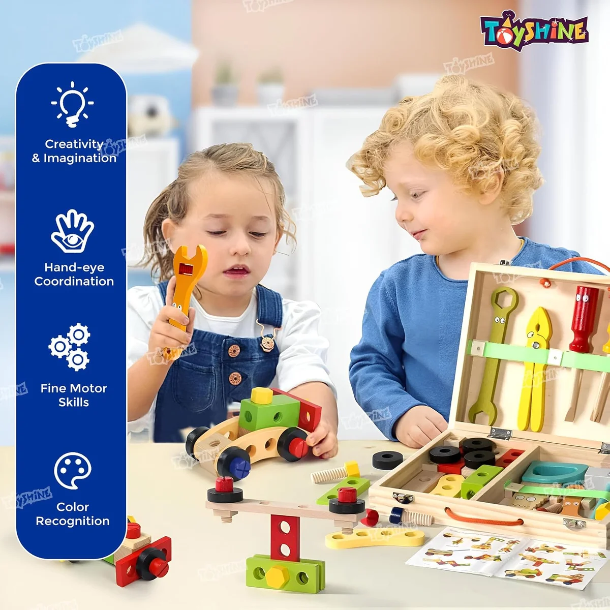 34 Pcs Wooden Tool Set Learning Educational Pretend Play Portable Construction Tools Kit Toy for Kids ,Montessori Stem Construction Toys for Boy Girl 3 + 2