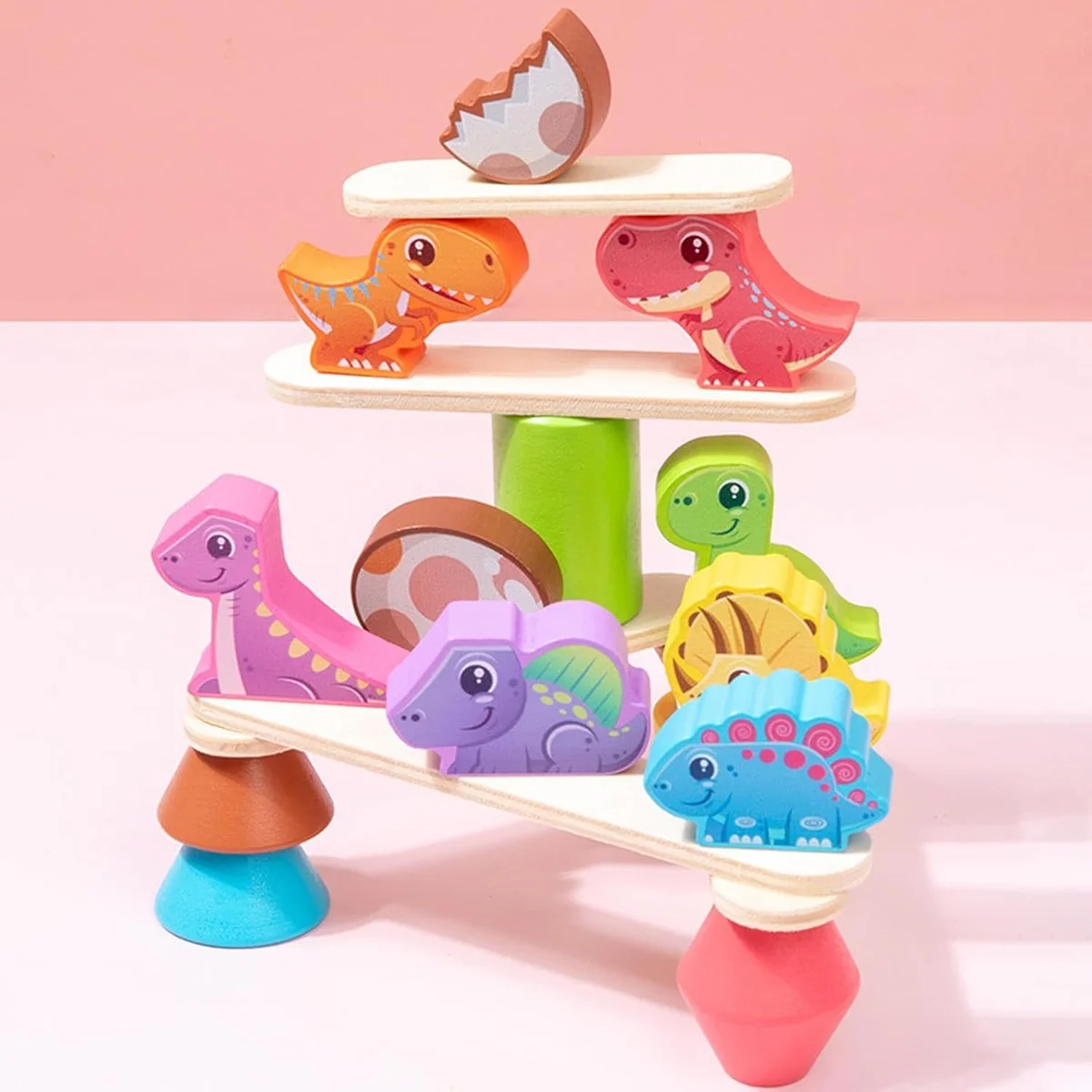 Toyly World™ Dinosaur Wooden Stacking & Balancing Puzzle for Kids 3+ | Montessori Educational Learning Toy 3